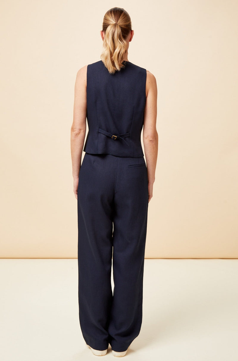Linen Blend Waistcoat | Navy