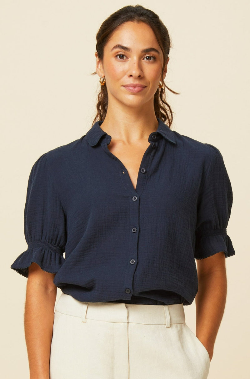 Olive Cheesecloth Blouse Navy