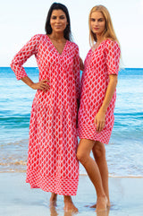 Mykonos Organic Cotton Maxi Dress | White/Red