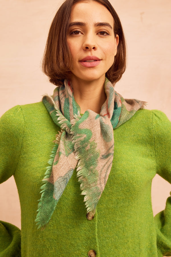 OMBRE Floral abstract scarf | Green/Beige