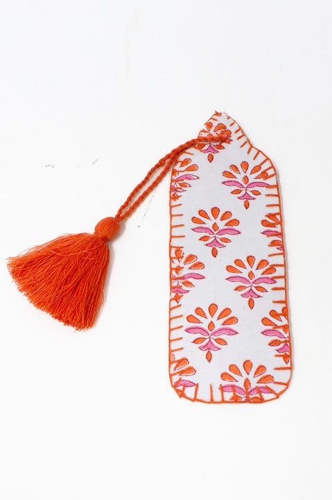 Block Printed Organic Cotton Quilted Bookmark | Hot Coral