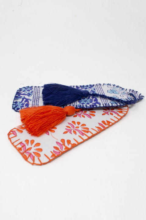 Block Printed Organic Cotton Quilted Bookmark | Hot Coral