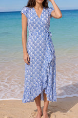 Demi Organic Cotton Wrap Dress | Shell Marina Blue