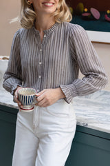 Vienna Printed Long Sleeve Blouse | Chocolate/Off White