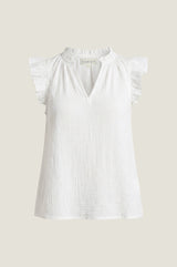 Frill Sleeve Organic Cotton Cheesecloth Top | White