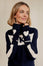 Merino Wool Fingerless Heart Gloves | Dark Navy/Cream