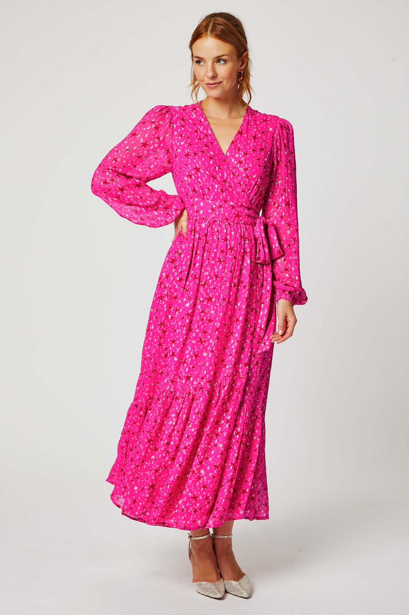 Etti Metallic Dobby Georgette Dress | Shining Star Pink/Red