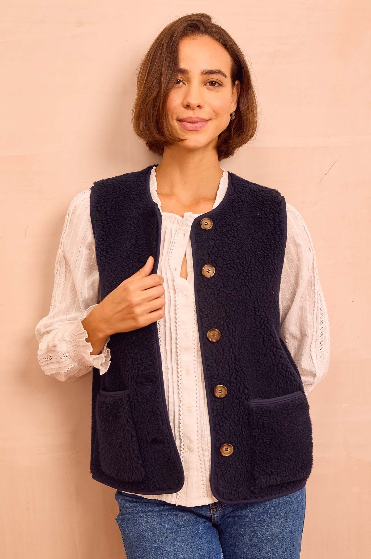 Aspiga Ladies Sustainable Borg Recycled Wool Blend Gilet Wool Navy