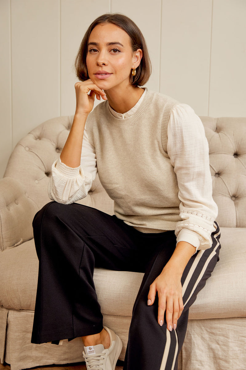 Ponte Trousers | Black/Taupe