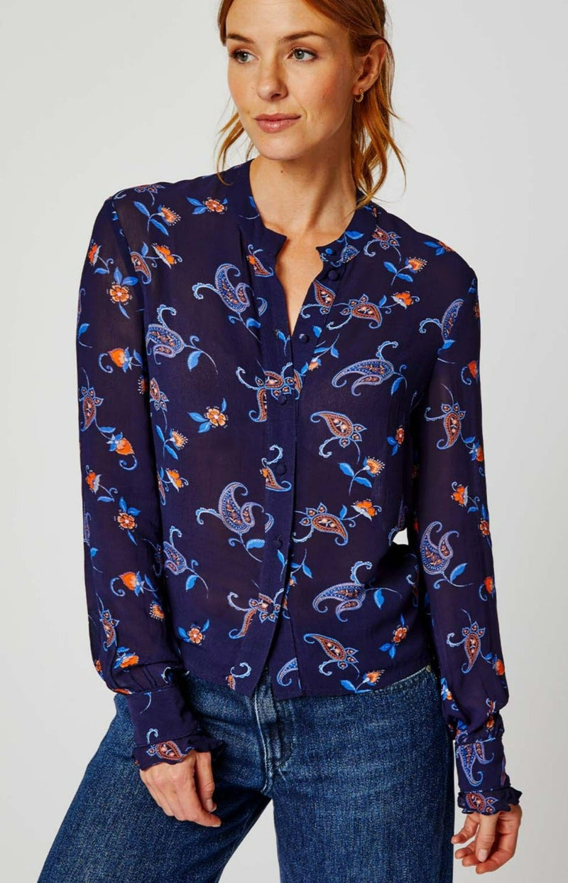 Maisie Viscose Georgette Shirt | Budding Paisley Navy/Orange