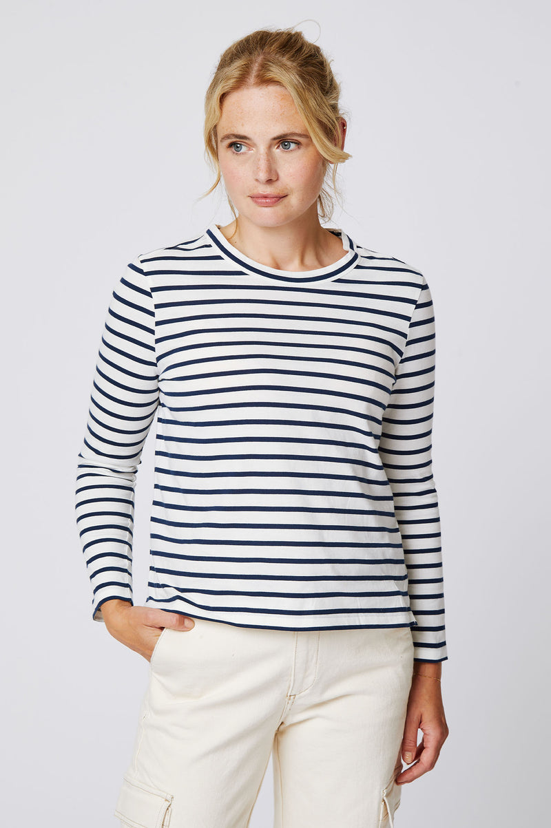 Long Sleeve Jersey T-Shirt | Ivory/Navy