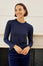 Metallic Knit Frill Neck Jumper | Navy