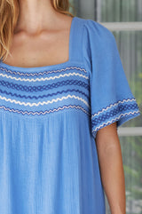 Gracie Embroidered Dress | Sky Blue/Blue