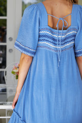 Gracie Embroidered Dress | Sky Blue/Blue