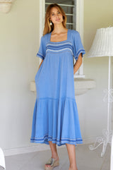 Gracie Embroidered Dress | Sky Blue/Blue