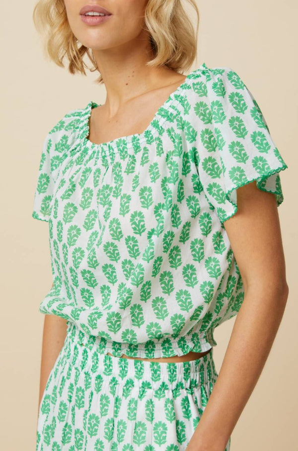 Ilana Organic Cotton Top | White/Green