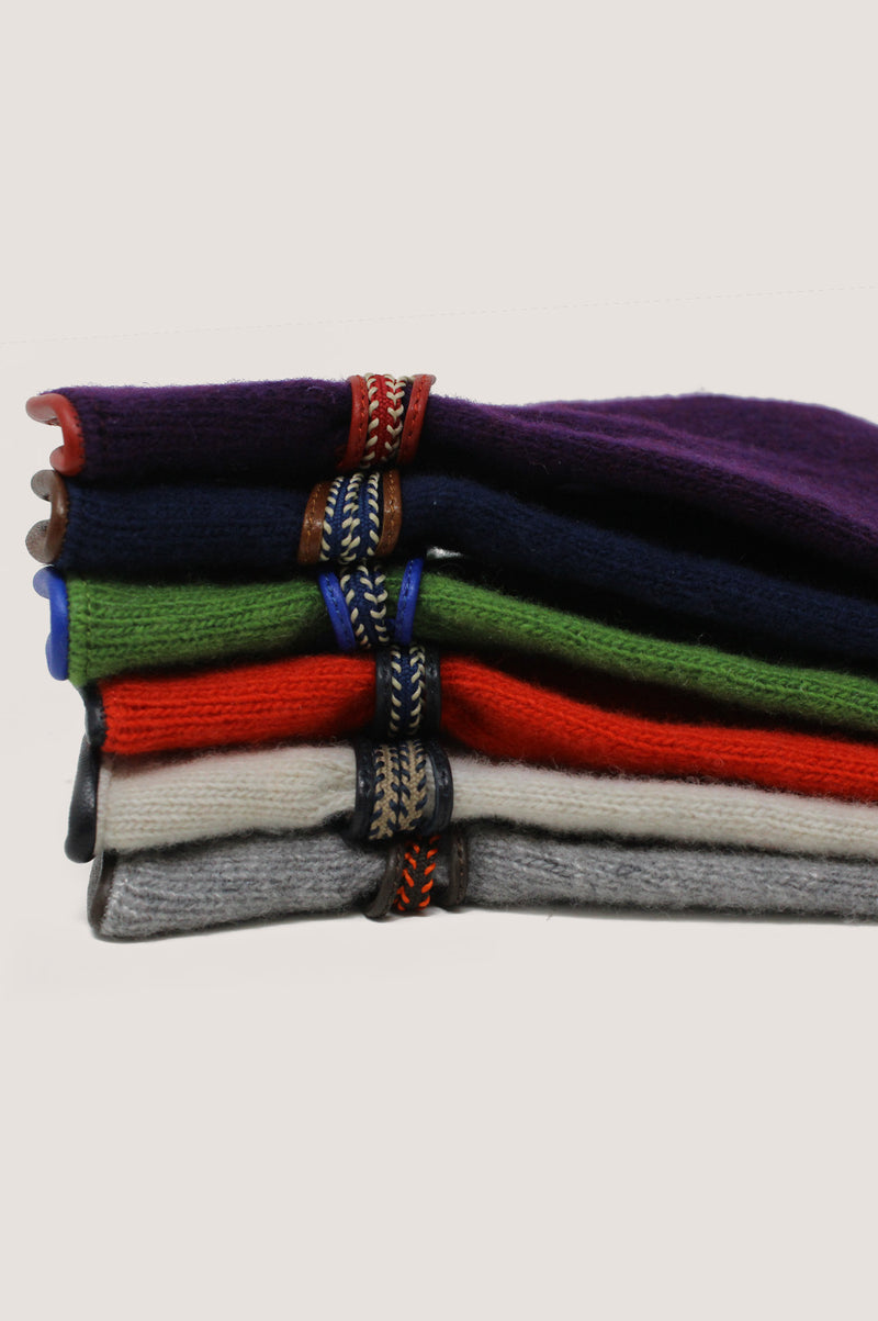 SANTACANA Touchscreen Wool & Cashmere Blend Gloves | Grey/Brown/Orange