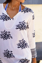 Guadalupe Short Organic Cotton Tunic | White/Navy - Aspiga