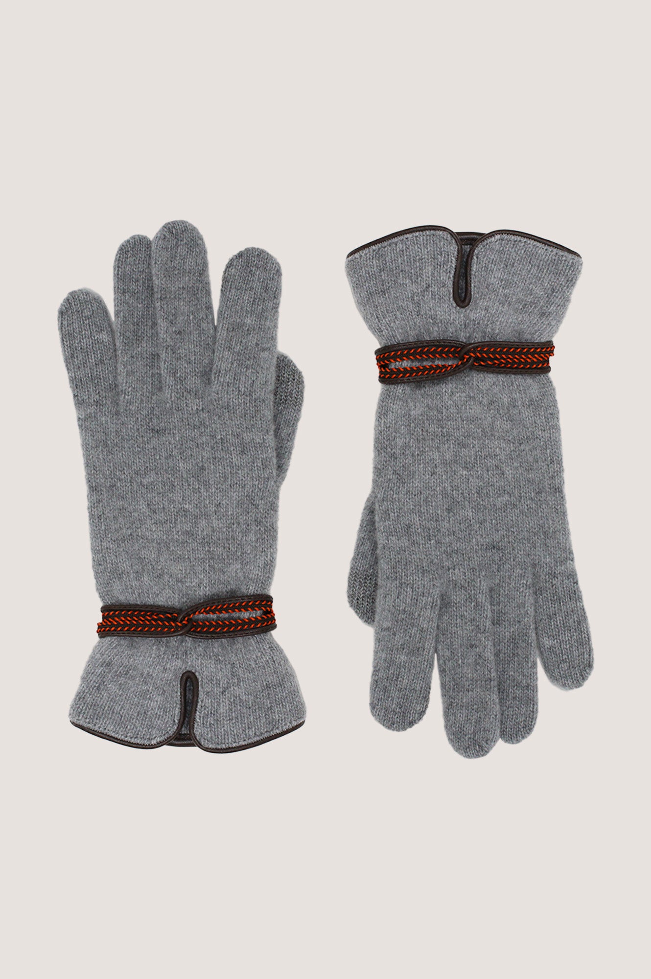 SANTACANA Touchscreen Wool & Cashmere Blend Gloves | Grey/Brown/Orange