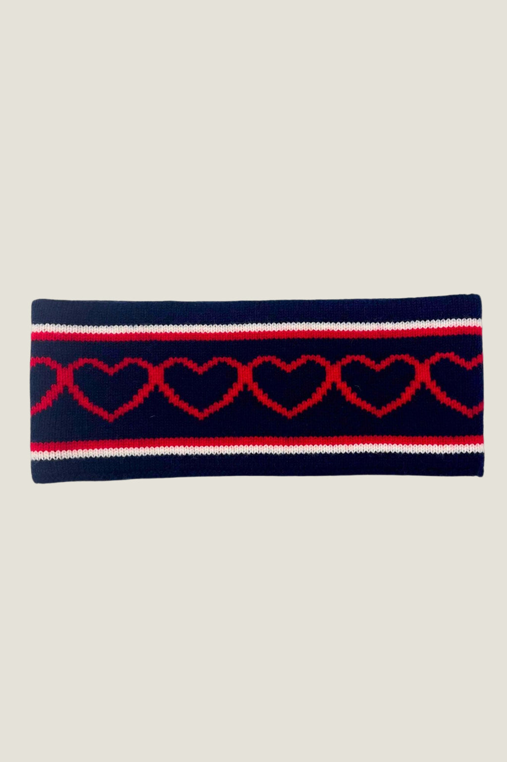Merino Wool Heart Headband Navy White Red