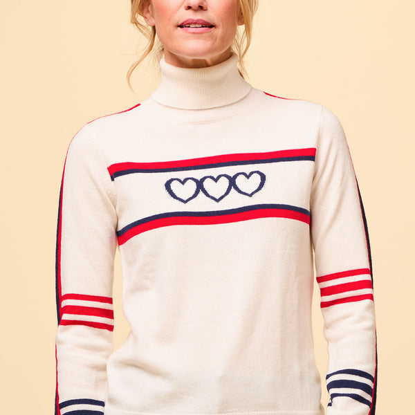 Aspiga Ladies Sustainable Hearts Polo Neck Jumper Merino Wool