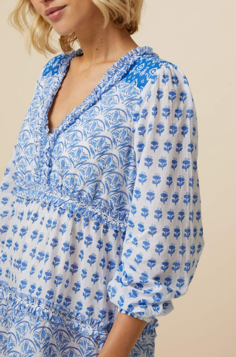 Henrietta Dress | Print Mix White/Blue