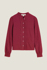 Holly Pin Tuck Organic Cotton Cheesecloth Long Sleeve Blouse | Berry