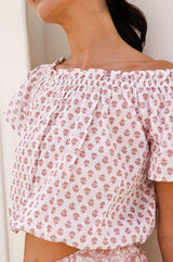 Ilana Printed Organic Cotton Top | Lixus Flower White/Dusty Pink