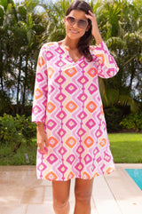 Guadalupe Short Tunic | Diamond Ikat Pink/Yellow