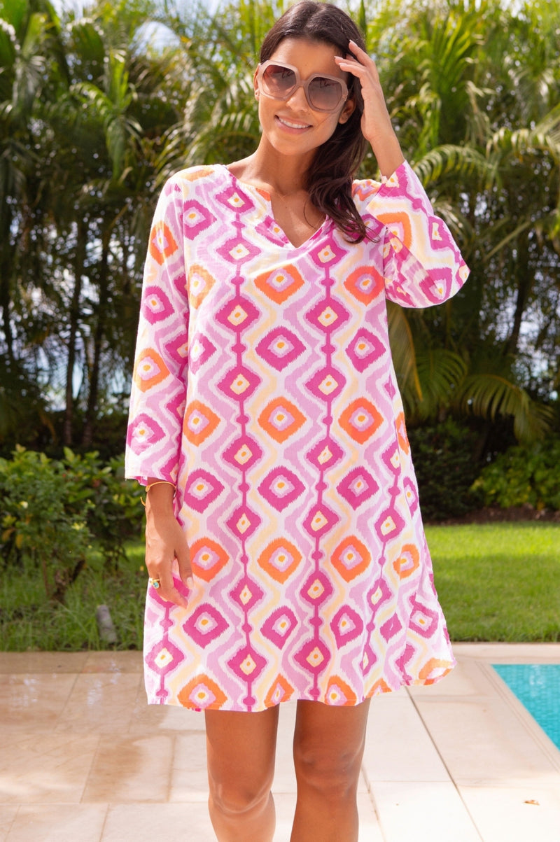 Guadalupe Short Tunic | Diamond Ikat Pink/Yellow