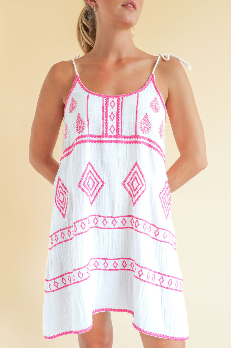 Imogen Dress | White/Pink