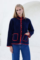 Velvet Quilted Jacket | Navy/Red