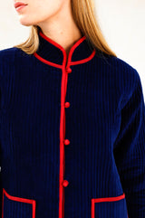 Velvet Quilted Jacket | Navy/Red