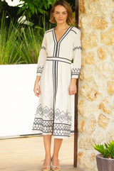 Jamila Embroidered Dress | Ecru/Black