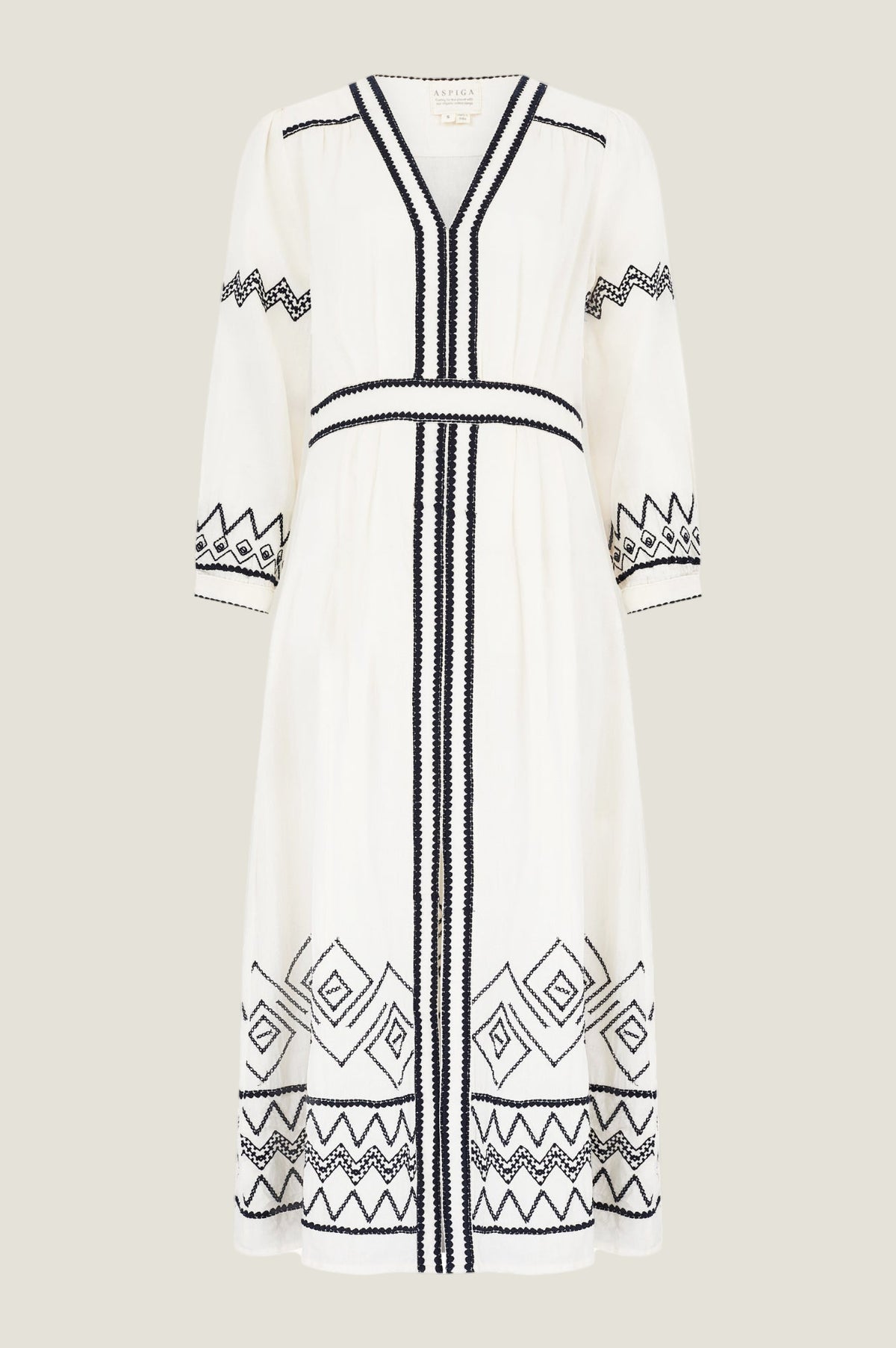 Aspiga Womens Sustainable Jamila Embroidered Organic Cotton Dress Summer Holiday Beach Cover Up White Black