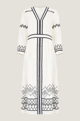 Jamila Embroidered Dress | Ecru/Black