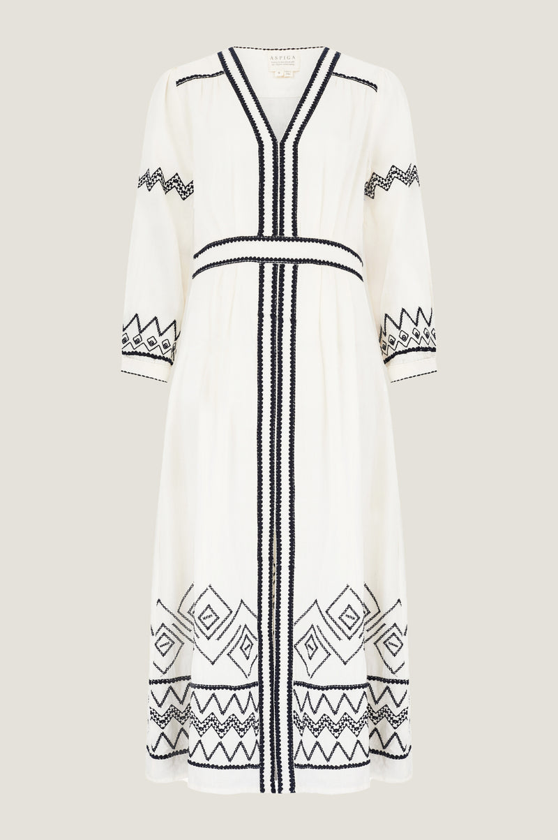 Jamila Embroidered Dress | Ecru/Black