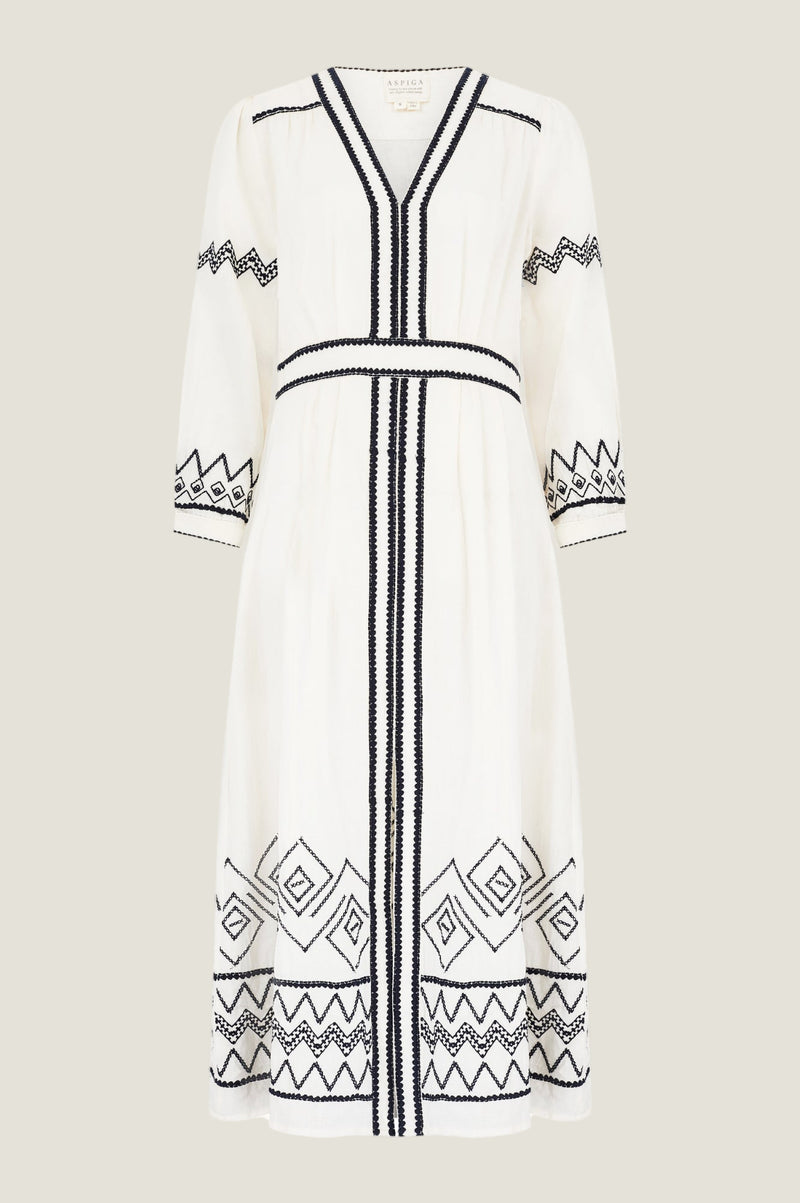 Aspiga Womens Sustainable Jamila Embroidered Organic Cotton Dress Summer Holiday Beach Cover Up White Black Aspiga Womens Sustainable Jamila Embroidered Organic Cotton Dress Summer Holiday Beach Cover Up White Black