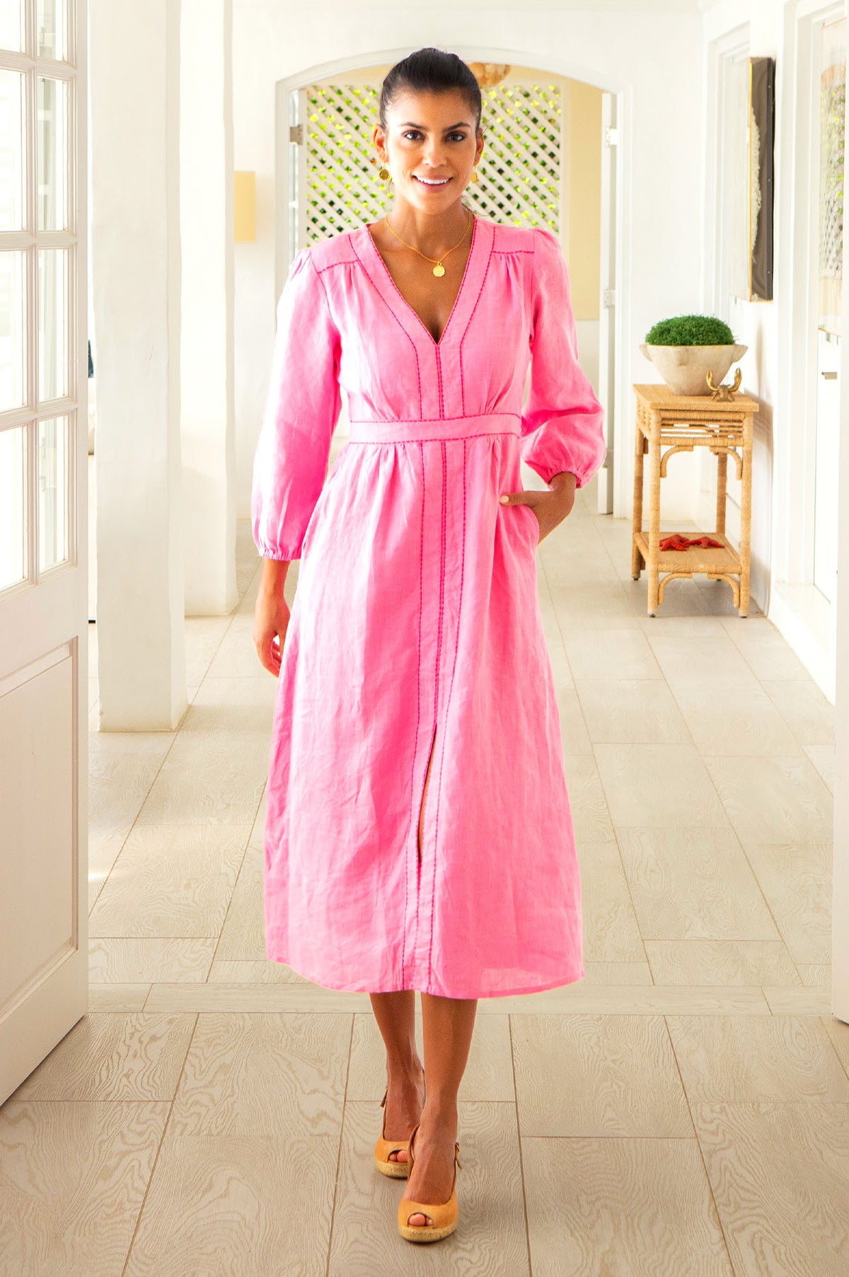 Aspiga Ladies Sustainable Jamila Linen Dress Pink Summer Holiday