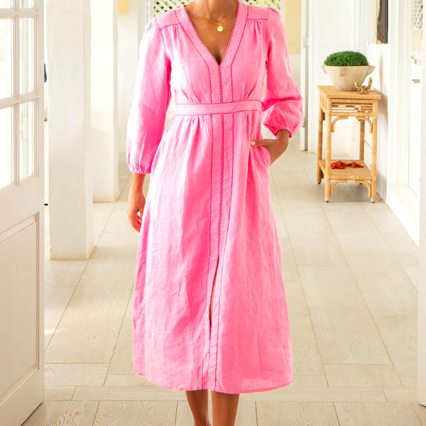Aspiga Ladies Sustainable Jamila Linen Dress Pink Summer Holiday Aspiga Ladies Sustainable Jamila Linen Dress Pink Summer Holiday