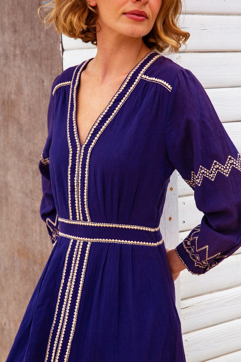 Aspiga Women's Ladies Sustainable Jamila Embroidered Dress Organic Cotton Summer Holiday Beach Cover Up - Purple - Casual dresses Aspiga Women's Ladies Sustainable Jamila Embroidered Dress Organic Cotton Summer Holiday Beach Cover Up - Purple - Casual dresses
