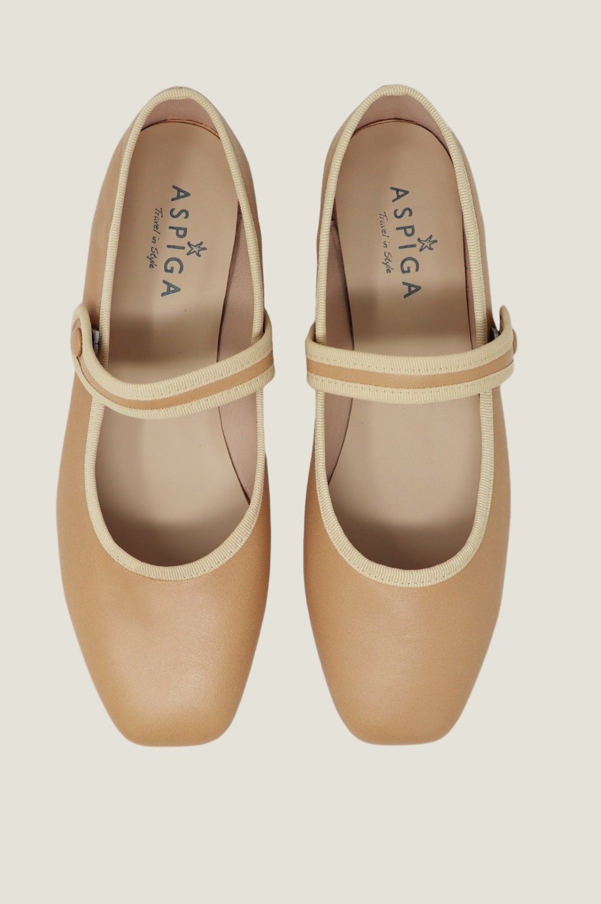 Aspiga Womens Sustainable Leather Mary Jane Ballet Flat Camel Brown
