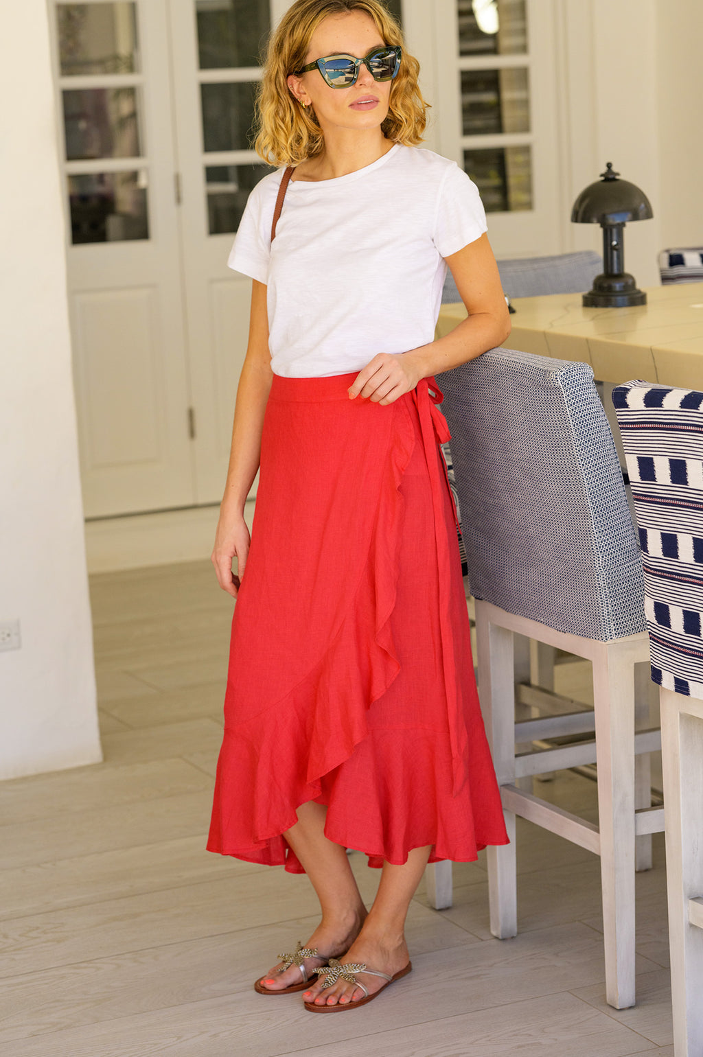 Long red wrap skirt outlet