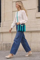 Small Cotton Quilted Bag | Teal/Light Blue