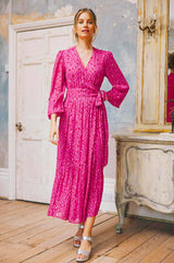 Etti Metallic Dobby Georgette Dress | Shining Star Pink/Red