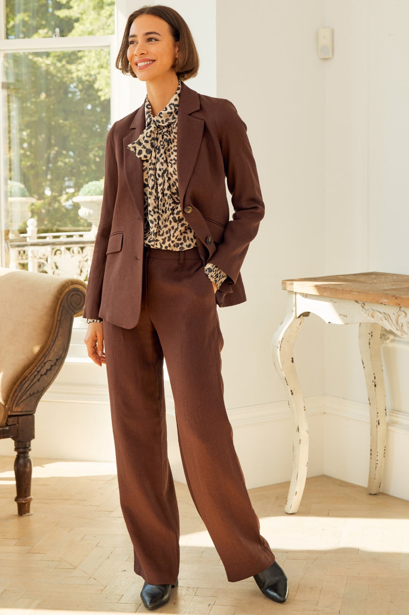 Linen Blend Trousers | Chocolate