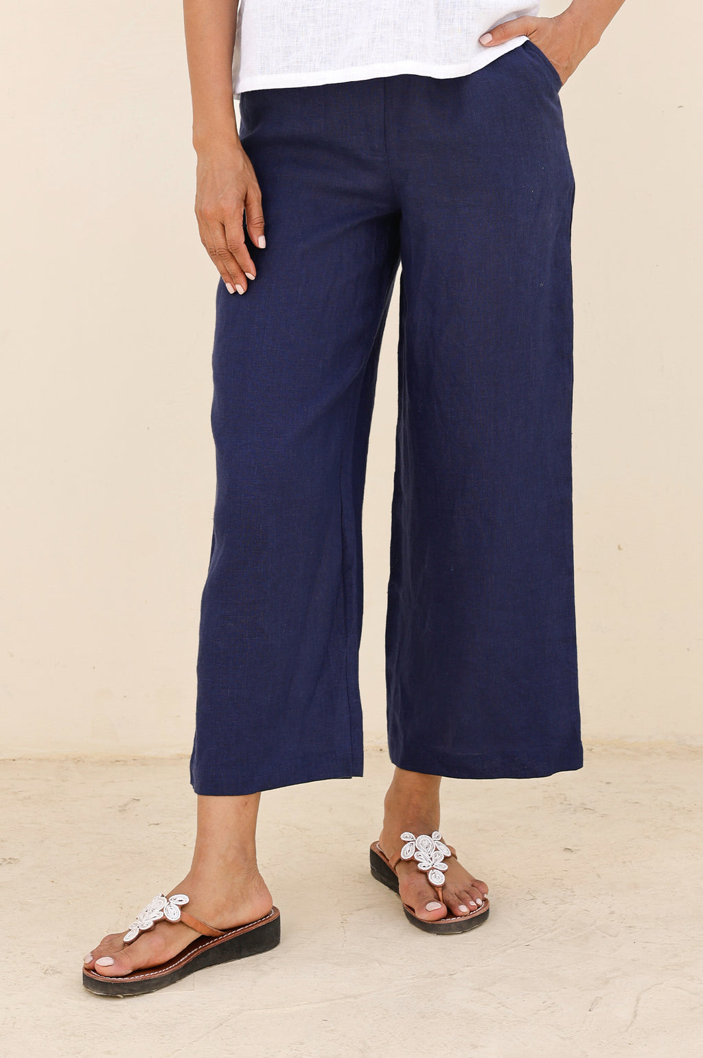 Wide Leg Linen Cropped Trousers