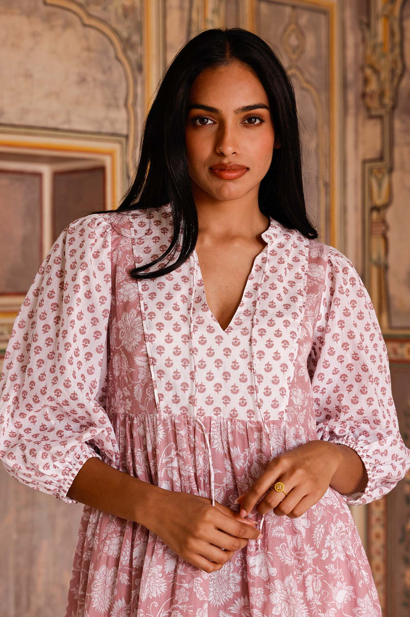 Aspiga Ladies Sustainable Marina Organic Cotton Print Mix Dress Blossom Print Summer Holiday Beach Cover Up Pink White Aspiga Ladies Sustainable Marina Organic Cotton Print Mix Dress Blossom Print Summer Holiday Beach Cover Up Pink White