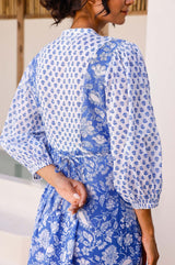 Martha Organic Cotton Print Mix Dress | Cobalt/White