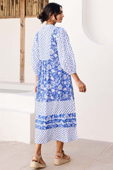 Martha Organic Cotton Print Mix Dress | Blossom Print Blue/White